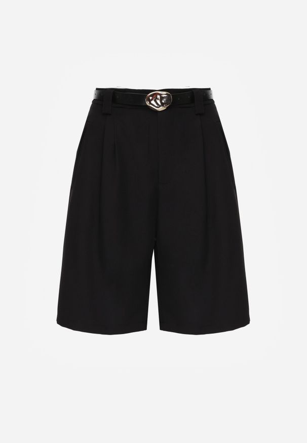 Born2be - Czarne Szorty z Wysokim Stanem Bermudy z Paskiem Haidis. Okazja: na co dzień. Stan: podwyższony. Kolor: czarny. Materiał: materiał. Styl: casual