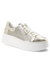 Sneakersy damskie Armodo, cholewka ze skóry naturalnej perforowana konstrukcja zapewniająca przewiewność klasyczne sznurowanie gruba stabilna podeszw. Okazja: na co dzień. Zapięcie: sznurówki. Kolor: złoty. Materiał: skóra. Szerokość cholewki: normalna. Wzór: ażurowy. Sezon: wiosna, lato. Styl: klasyczny #1