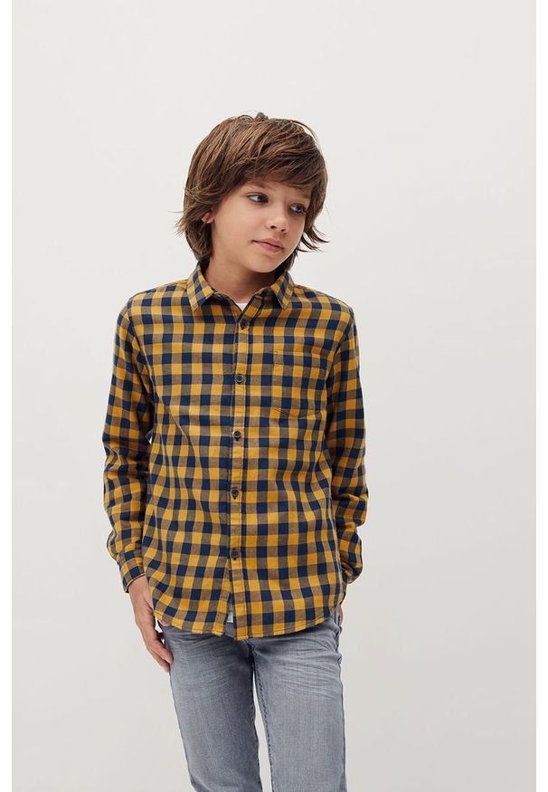 Mango Kids - Koszula bawełniana dziecięca Moe7 110-164 cm. Okazja: na co dzień. Kolor: żółty. Materiał: bawełna. Długość: długie. Styl: casual