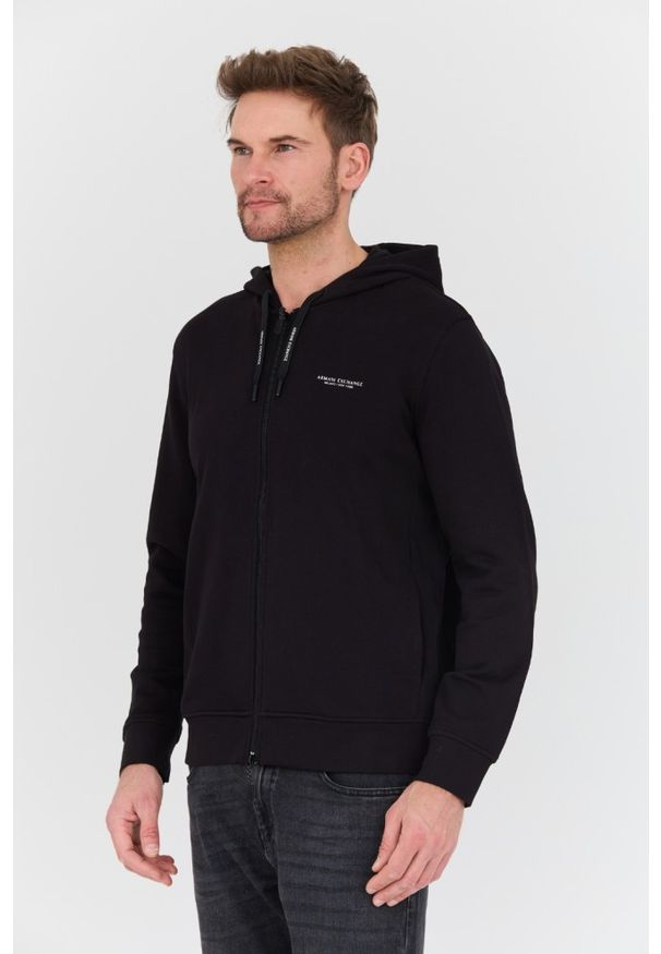 Armani Exchange - ARMANI EXCHANGE Czarna bluza z kapturem. Typ kołnierza: kaptur. Kolor: czarny