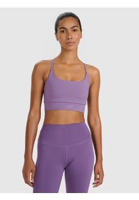 4f - 4F Biustonosz treningowy z niskim wsparciem - różowy L. Kolor: różowy. Materiał: syntetyk, włókno, jersey, materiał, elastan, guma. Rodzaj stanika: wyciągane miseczki. Wzór: gładki, ze splotem. Sport: joga i pilates, fitness #1