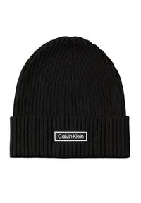 Calvin Klein Czapka Patch Chunky Rib Cotton Beanie LV04D8053G Czarny. Kolor: czarny. Materiał: materiał, bawełna