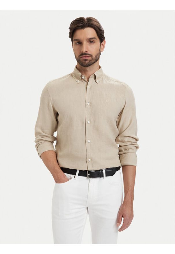 BOSS Koszula H-Liam 50556077 Beżowy Regular Fit. Kolor: beżowy. Materiał: len