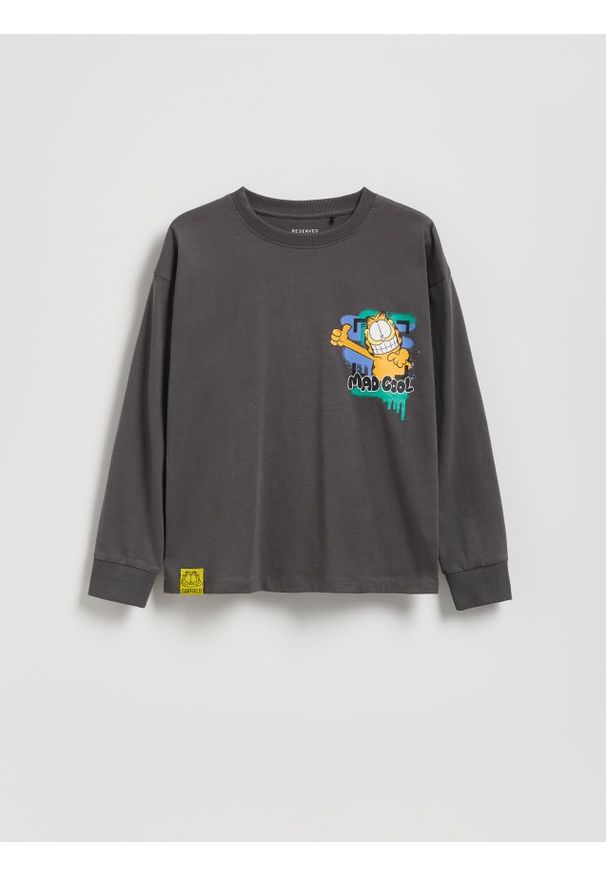 Reserved - Longsleeve GARFIELD - ciemnoszary. Kolor: szary. Materiał: dzianina, bawełna. Długość rękawa: długi rękaw