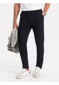 Ombre Clothing - Dzianinowe spodnie męskie z gumką w pasie - czarne V4 OM-PACP-0116 - L. Kolor: czarny. Materiał: dzianina