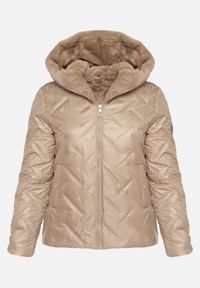 Born2be - Beżowa Pikowana Kurtka o Prostym Kroju z Kapturem Avilerie. Okazja: na co dzień. Typ kołnierza: kaptur. Kolekcja: plus size. Kolor: beżowy. Materiał: jeans. Styl: elegancki, casual #3