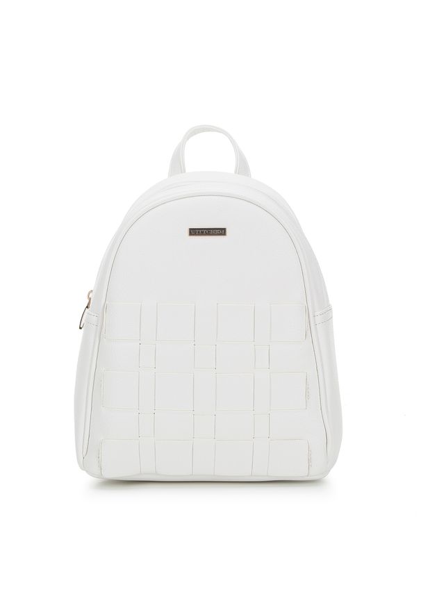 Wittchen - Damski plecak z ekoskóry z plecionką. Kolor: biały. Materiał: skóra ekologiczna. Wzór: paski. Styl: casual, sportowy