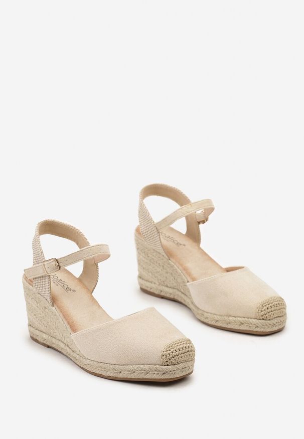 Renee - Beżowe Sandały w Stylu Espadryli z Plecionką i Zapięciem przy Kostce Virailia. Kolor: beżowy. Sezon: lato. Styl: elegancki