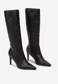 Born2be - Czarne Klasyczne Kozaki Vices na Szpilce z Ociepleniem Tamillea. Okazja: na spotkanie biznesowe. Kolor: czarny. Materiał: jeans. Sezon: jesień. Obcas: na szpilce. Styl: klasyczny. Wysokość obcasa: średni #3