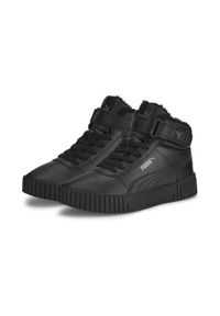 Buty dla dzieci Puma Carina 2.0 Mid WTR. Kolor: czarny, szary, wielokolorowy. Materiał: guma, syntetyk, materiał. Sezon: lato. Sport: turystyka piesza