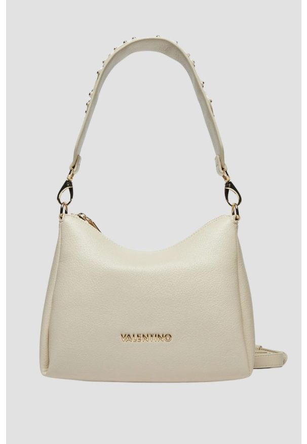Valentino by Mario Valentino - VALENTINO Beżowa damska torebka Kalimba Hobo Bag z saszetką. Kolor: beżowy. Wzór: paski. Materiał: skórzane. Styl: elegancki