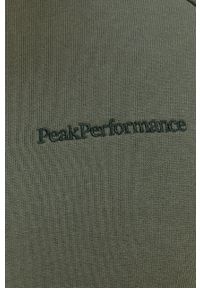 Peak Performance Bluza bawełniana męska kolor zielony gładka. Okazja: na co dzień. Kolor: zielony. Materiał: bawełna. Długość rękawa: raglanowy rękaw. Wzór: gładki, aplikacja. Styl: casual #5