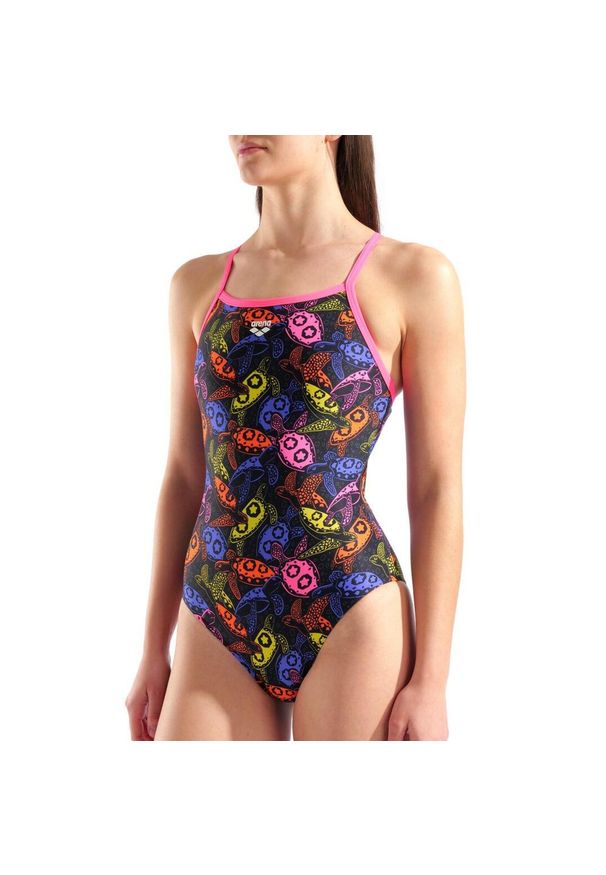 Strój kąpielowy Arena Sea Turtles Swimsuit Lightdrop Back. Kolor: czarny. Wzór: kolorowy