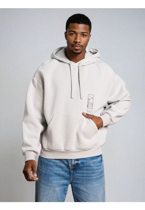 Sinsay - Bluza hoodie basic - kremowy. Kolor: kremowy