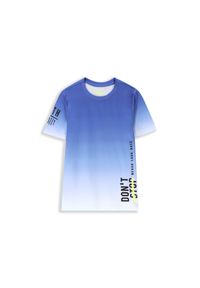 Koszulka sportowa dziecięca Lemon Explore WL4 z krótkim rękawem. Kolor: niebieski. Materiał: poliester, elastan. Długość rękawa: krótki rękaw. Długość: krótkie. Wzór: nadruk. Sport: fitness