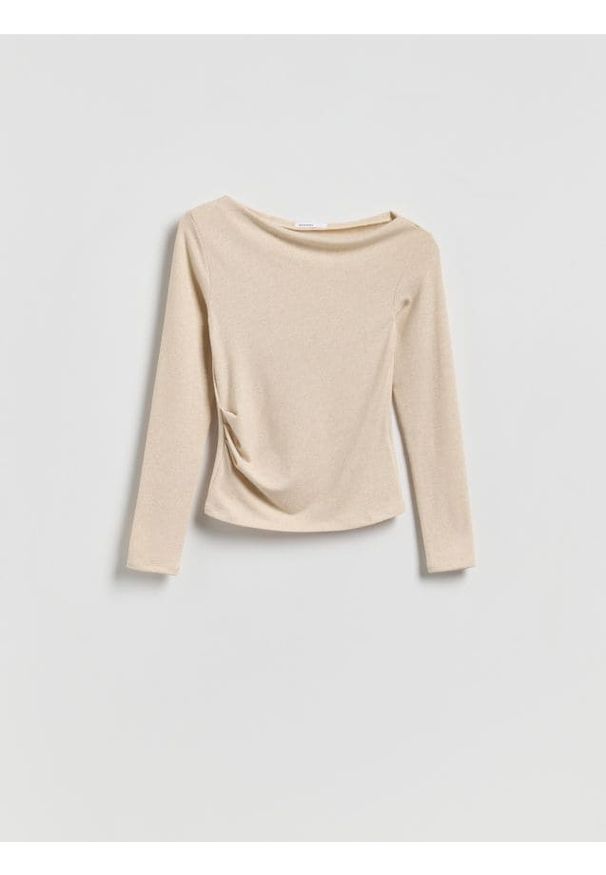 Reserved - Longsleeve z wiskozą - beżowy. Kolor: beżowy. Materiał: wiskoza. Długość rękawa: długi rękaw