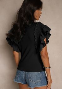 Renee - Czarna Bluzka Dislie. Kolor: czarny. Materiał: jeans, bawełna, dzianina. Wzór: kwiaty, gładki. Sezon: lato. Styl: elegancki #4