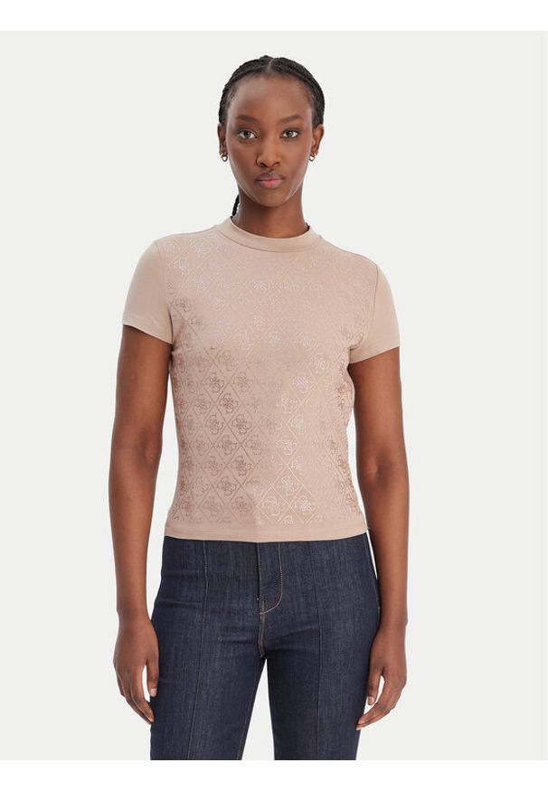 Guess T-Shirt W4BI26 J1314 Beżowy Regular Fit. Kolor: beżowy. Materiał: bawełna