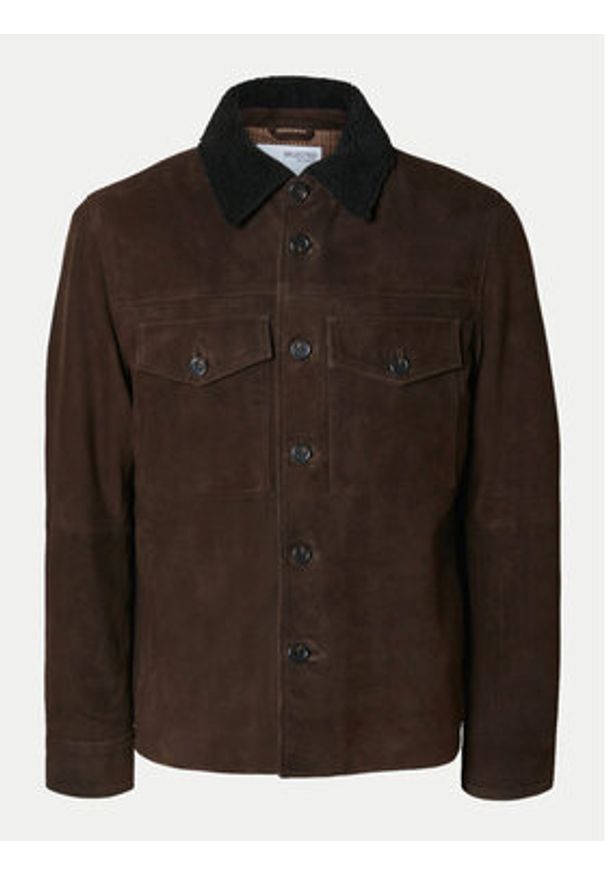 Selected Homme Kurtka skórzana 16094769 Brązowy Regular Fit. Kolor: brązowy. Materiał: skóra