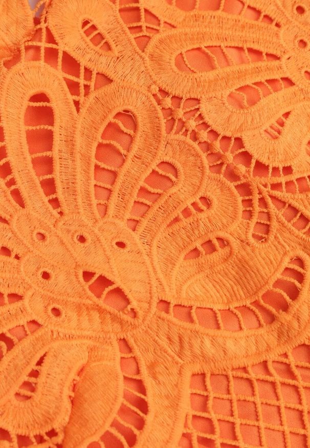 Born2be - Pomarańczowa Sukienka Cilleis. Typ kołnierza: kołnierzyk stójkowy. Kolor: pomarańczowy. Materiał: koronka. Wzór: aplikacja, koronka, ażurowy. Styl: elegancki. Długość: mini