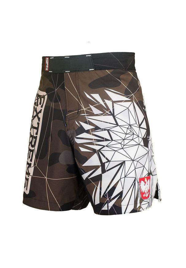 Spodenki Sportowe Męskie na trening i siłownię EXTREME HOBBY POLSKA CAMO. Kolor: zielony, wielokolorowy, brązowy. Materiał: poliester, elastan. Sport: fitness