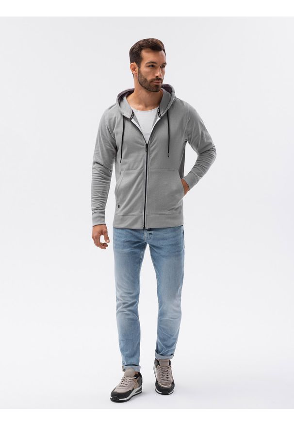Ombre Clothing - Bluza męska rozpinana z kapturem B1152 - szara - XXL. Typ kołnierza: kaptur. Kolor: szary. Materiał: bawełna, poliester