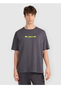 4f - 4F T-shirt oversize z nadrukiem męski 4F x Robert Lewandowski - szary S. Okazja: na co dzień. Kolor: szary. Materiał: materiał, bawełna. Wzór: nadruk. Styl: sportowy, casual