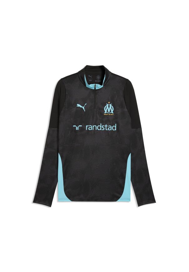 Puma - Męska bluza treningowa Olympique Marsylia z zamkiem 1/4 PUMA. Kolor: czarny, niebieski, wielokolorowy. Sport: piłka nożna