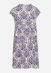 Born2be - Niebieska Bawełniane Sukienka o Rozkloszowanym Kroju Ozdobiona Falbanką Linola. Okazja: na co dzień. Kolor: niebieski. Materiał: bawełna. Wzór: aplikacja. Sezon: lato. Styl: elegancki, casual #6