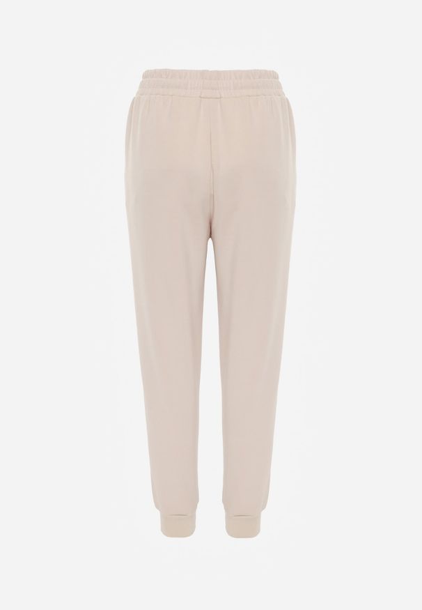 Renee - Beżowe Sportowe Spodnie Typu Jogger High Waist ze Ściągaczem w Talii Isirona. Okazja: na co dzień. Stan: podwyższony. Kolor: beżowy. Długość: krótkie. Styl: sportowy