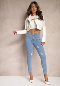 Renee - Niebieskie Jeansy Skinny Wykończone Przetarciami i Dziurami Evilenn. Okazja: na co dzień. Kolor: niebieski. Styl: elegancki, casual