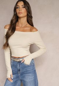 Renee - Beżowa Bluzka z Bawełny z Wycięciem na Kciuk Valwiwi. Okazja: na co dzień. Kolor: beżowy. Materiał: bawełna. Styl: casual #4