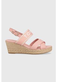 TOMMY HILFIGER - Tommy Hilfiger sandały SEASONAL WEBBING MID WEDGE damskie kolor różowy na koturnie FW0FW07091. Zapięcie: klamry. Kolor: różowy. Materiał: bawełna, guma. Obcas: na koturnie