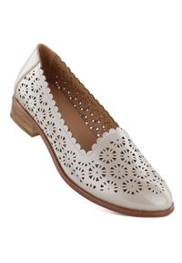 POTOCKI - Półbuty damskie ażurowe złote Potocki SZ12320. Kolor: złoty. Materiał: skóra ekologiczna. Wzór: ażurowy. Styl: elegancki #1
