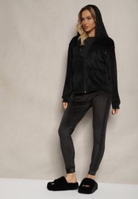 Renee - Czarny Komplet Dresowy 2-Częściowy Bluza z Kapturem i Cekinami i Spodnie na Gumce Colan. Kolor: czarny. Materiał: dresówka