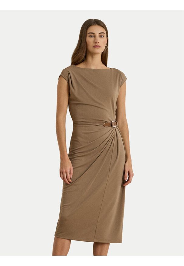 Lauren Ralph Lauren - LAUREN RALPH LAUREN Sukienka codzienna 200980221001 Brązowy Slim Fit. Okazja: na co dzień. Kolor: brązowy. Materiał: syntetyk. Typ sukienki: proste. Styl: casual