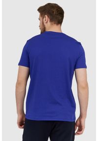 Armani Exchange - ARMANI EXCHANGE Niebieski t-shirt męski z paskiem z logo, Rozmiar S. Kolor: niebieski. Materiał: prążkowany #4