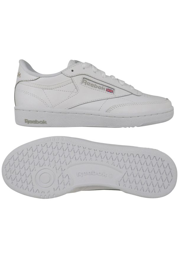 Buty do chodzenia damskie Reebok Club C 85. Zapięcie: sznurówki. Kolor: wielokolorowy, szary, biały. Materiał: materiał, skóra. Szerokość cholewki: normalna. Model: Reebok Club. Sport: turystyka piesza