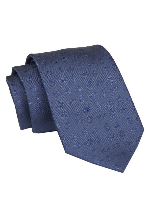 Męski Krawat - Granat, Liście - Angelo di Monti. Kolor: niebieski. Materiał: tkanina. Styl: elegancki, wizytowy