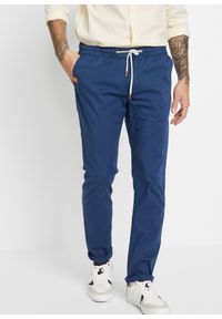 bonprix - Spodnie z gumką w talii, ze stretchem, Slim Fit Straight. Kolor: niebieski. Materiał: skóra #1