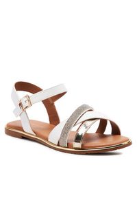 TOMMY HILFIGER - Tommy Hilfiger Sandały Flat Sandal T3A2-33252-0326 S Biały. Kolor: biały. Materiał: skóra #6