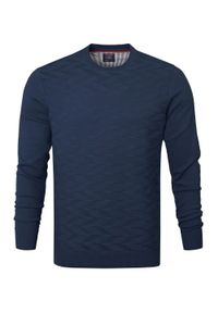 Bawełniany Sweter Pako Jeans - Okrągły Dekolt - Granatowy. Kolor: niebieski. Materiał: bawełna. Styl: klasyczny