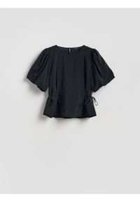 Reserved - Bluzka z bufiastymi rękawami - czarny. Kolor: czarny. Materiał: tkanina