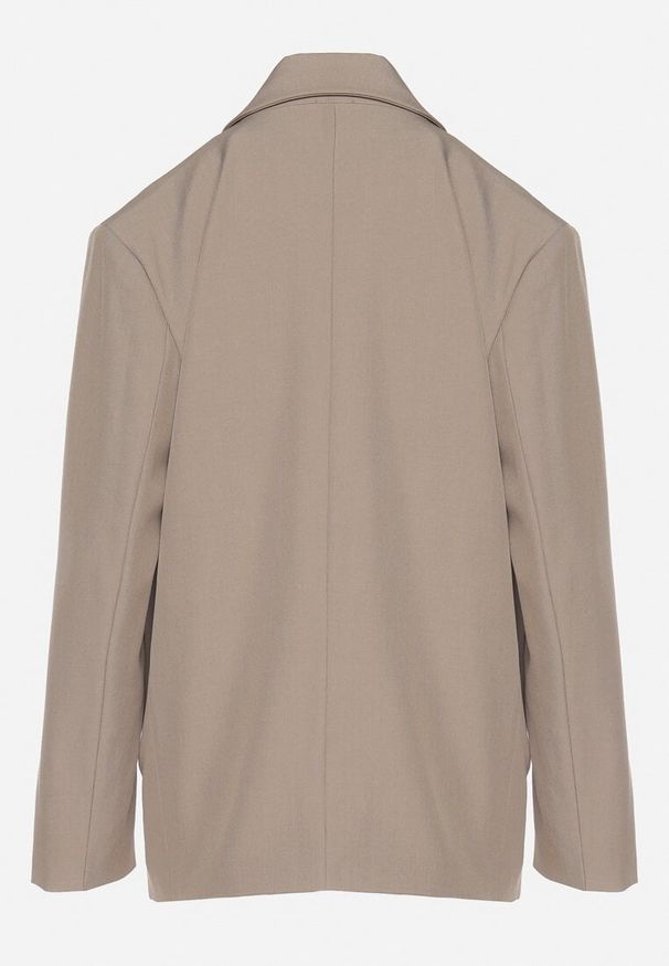 Born2be - Beżowa Dwurzędowa Marynarka z Usztywnioną Linią Ramion Sonarilla. Okazja: na co dzień. Kolor: beżowy. Materiał: jeans. Styl: klasyczny, casual, elegancki