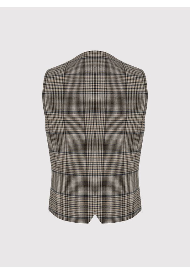 Pako Lorente - PAKO LORENTE – Brązowa dwurzędowa kamizelka męska w kratę. Kolor: brązowy. Materiał: wełna. Styl: elegancki