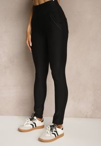Renee - Czarne Dopasowane Spodnie High Waist z Gumką w Talii Rivbia. Stan: podwyższony. Kolor: czarny. Materiał: tkanina #4