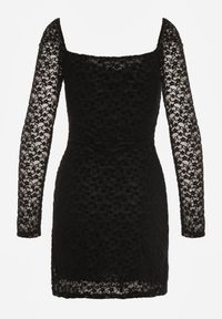 Born2be - Czarna Koronkowa Sukienka o Dopasowanym Kroju z Kwadratowym Dekoltem Tiwedesa. Okazja: na imprezę. Typ kołnierza: dekolt kwadratowy. Kolor: czarny. Materiał: koronka. Styl: klasyczny, elegancki #7