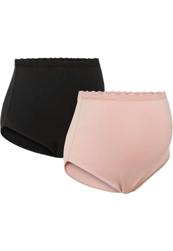bonprix - Figi ciążowe z bawełny organicznej (2 pary). Stan: podwyższony. Kolekcja: moda ciążowa. Kolor: czarny. Materiał: bawełna