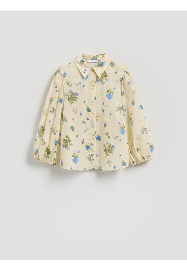 Reserved - Bawełniana koszula w kwiaty - jasnoniebieski. Kolor: niebieski. Materiał: bawełna. Wzór: kwiaty