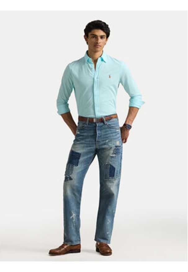Polo Ralph Lauren Koszula 710932545009 Turkusowy Slim Fit. Typ kołnierza: polo. Kolor: turkusowy. Materiał: bawełna
